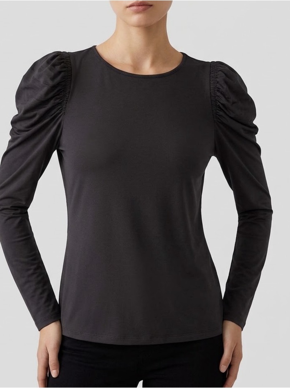 Express Ruched Puff Sleeve Top in Black Size Large NWT